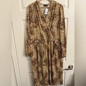 Lane Bryant Leopard Print V-Neck Long Sleeve Faux Wrap Dress size 18/20